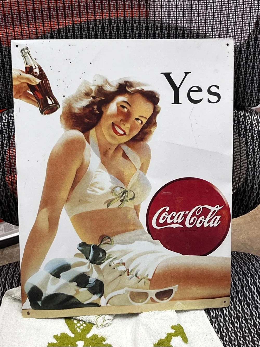 Coca Cola Pin-Up Girl Wall Art in Red, White & Cream